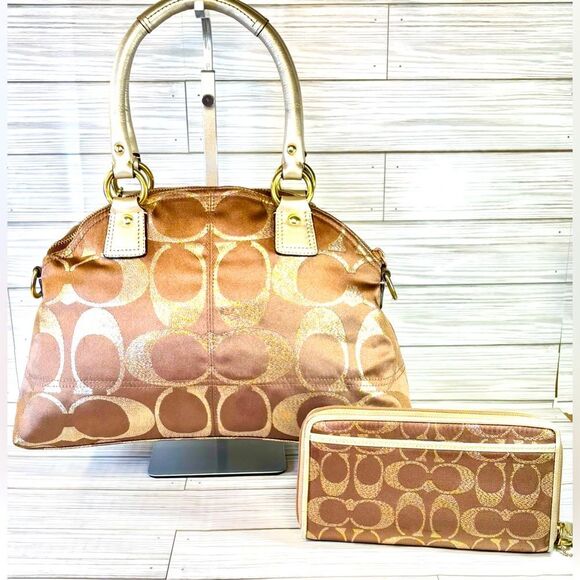 012-Coach:F15690 Hampton Gold and Brown Satchel and Wallet Signature C Set - Picture 2 of 15
